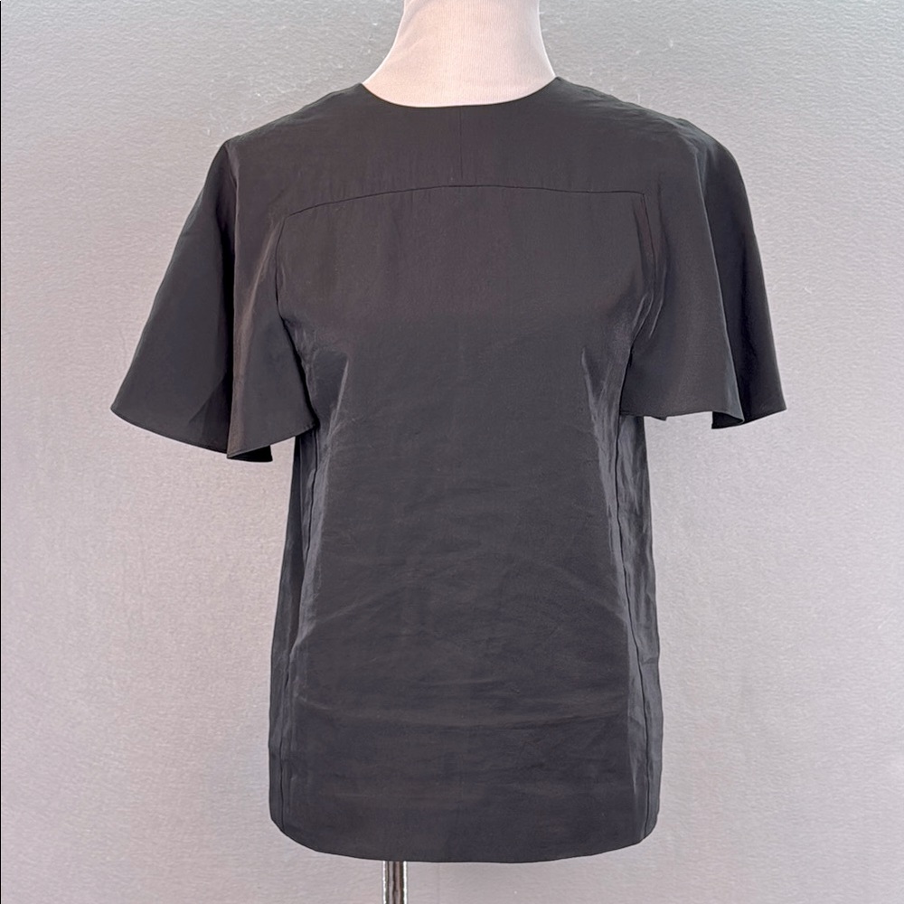COS - women’s Black butterfly short sleeves blouse crewneck top back Zipper SZ 2